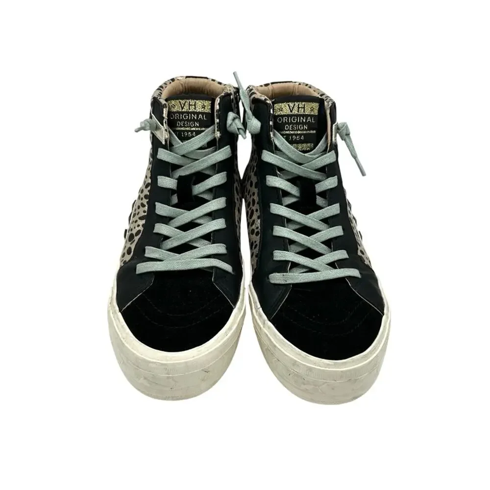 Vintage Havana Mixed-Media High Top Sneakers Size 8 Leopard Black Gold Studded